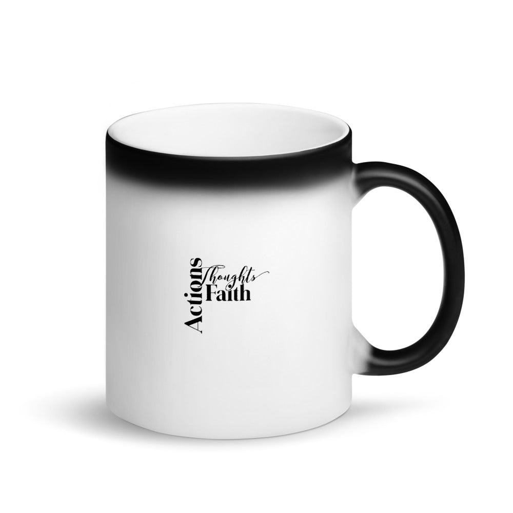 Actions, Thoughts, Faith Matte Black Magic Mug