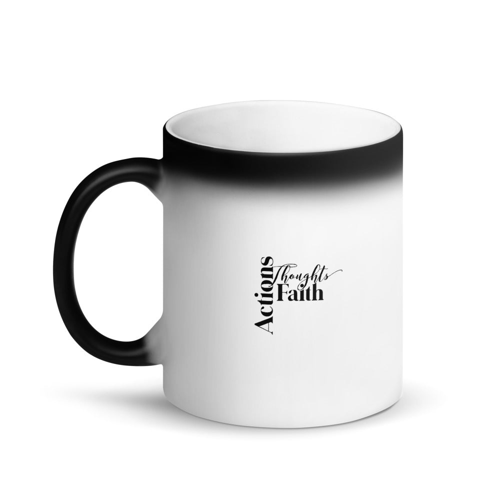 Actions, Thoughts, Faith Matte Black Magic Mug